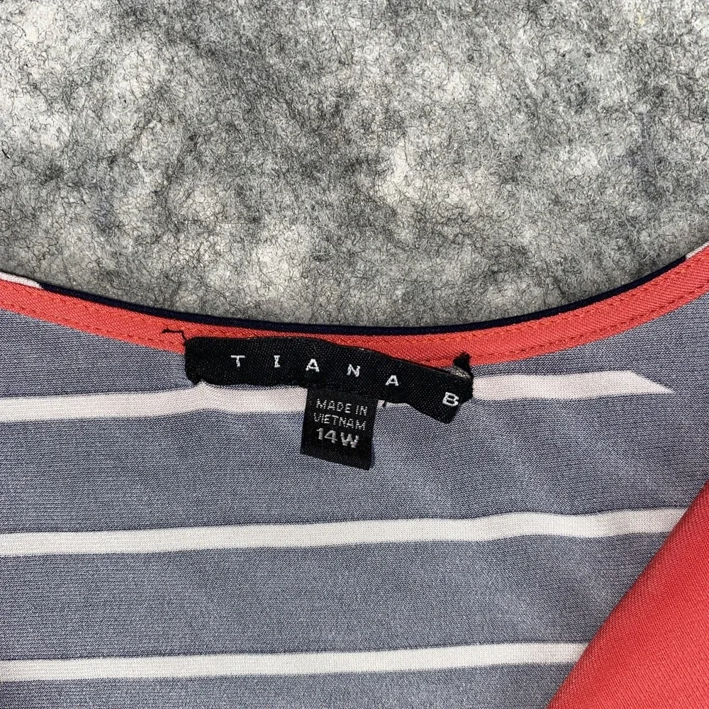 TIANA B Ladies 14 W Navy/ White Striped Coral Accents Fit & Flare Nautical Dress